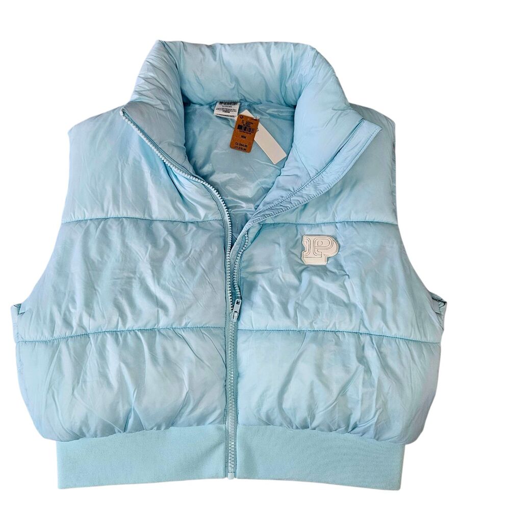 New Victorias Secret PINK Cropped Puffer Vest Light Blue Size M - Picture 2 of 8